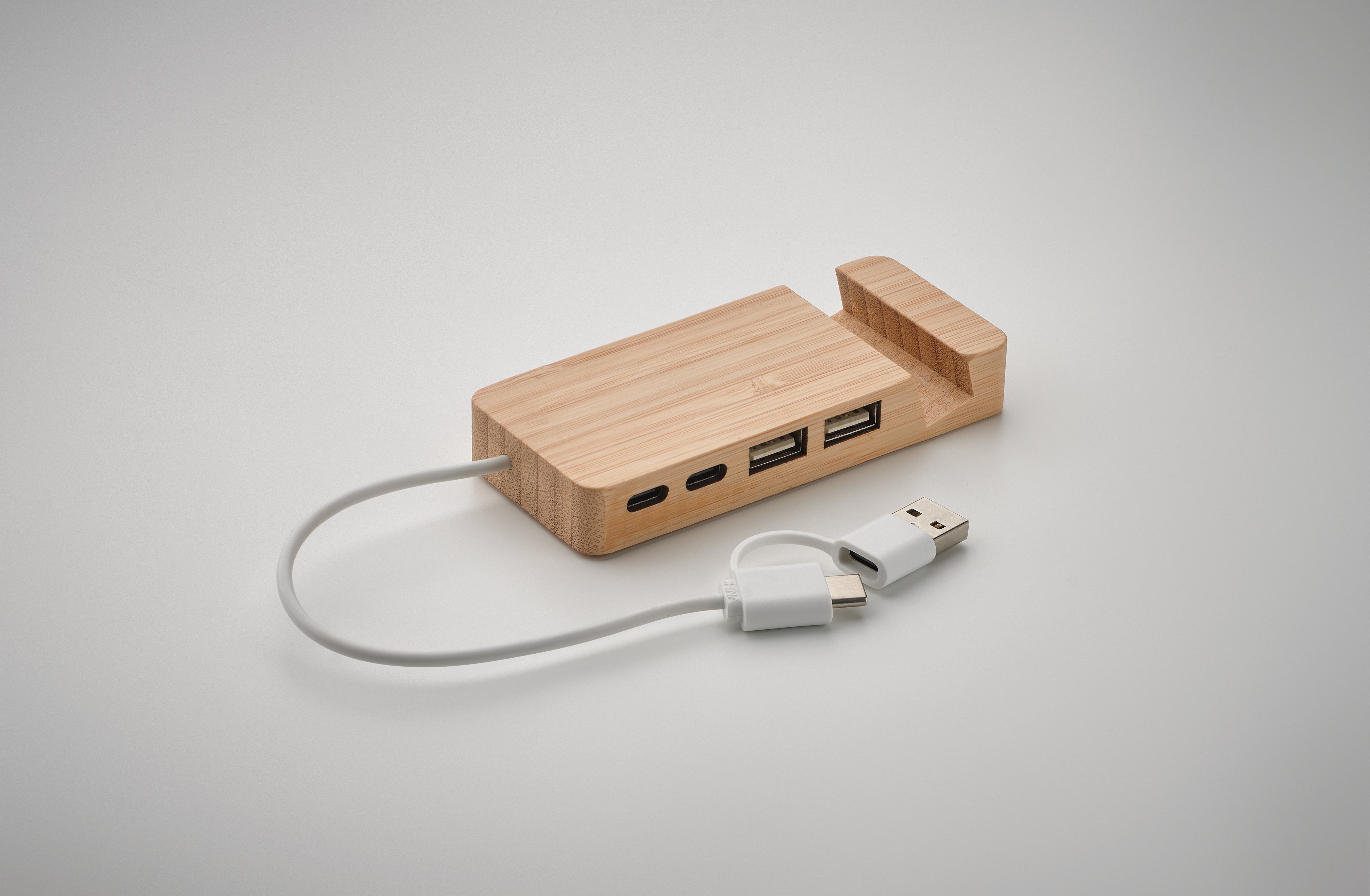 4-portowy bambusowy hub USB HUBSTAND